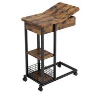 Mesa auxiliar estrecha, mesita de noche en forma de C con ruedas, estilo industrial, mesa de centro pequeña, 3 estantes, marco de metal, fácil de montar, mesa de sofá para salón, dormitorio, cocina