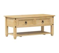 Mesa auxiliar estrecha pequeña para exterior, balcón, mesa de salón con cajones, Corona 100 x 48 x 45 cm, madera maciza de pino para jardín, salón, dormitorio, balcón