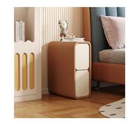 Mesa auxiliar estrecha y delgada para sofá, mesita de noche minimalista con 2 cajones, piel de microfibra y muebles de madera para espacios pequeños, mesa auxiliar compacta de 20 cm