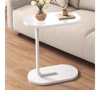 Mesa Auxiliar Forma C Sofa Sala De Estar Mesa De Centro Pequeña Moderna Y Minimalista con Estante De Metal Y Tablero De Madera para Dormitorio Espacios Pequeños(Pure White)