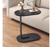 Mesa Auxiliar Forma C Sofa Sala De Estar Mesa De Centro Pequeña Moderna Y Minimalista con Estante De Metal Y Tablero De Madera para Dormitorio Espacios Pequeños(Pure Black)