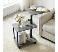 Mesa auxiliar gris con ruedas, mesa auxiliar sofá ajustable en altura 47-71 cm, mesa giratoria 360°, diseño moderno con 3 niveles de almacenamiento, textura de madera fácil de limpiar, Gris Nogal