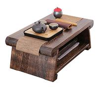 Mesa auxiliar japonesa retro de 2 niveles con estante de almacenamiento, elegante mesa de salón para bahía marrón oscuro, 80 x 40 x 33 cm, solución funcional para decoración del hogar