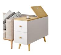 Mesa Auxiliar Larga y Estrecha con 2 cajones y Tapa abatible, Armario de Almacenamiento con Orificio for pasacables y Patas de Madera Maciza.(Wood,90cm)