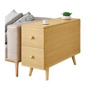 Mesa Auxiliar Larga y Estrecha con 2 cajones y Tapa abatible, Armario de Almacenamiento con Orificio for pasacables y Patas de Madera Maciza.(Yellow,80cm)