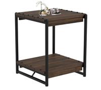 Mesa auxiliar, mesa auxiliar cuadrada moderna industrial, mesita de noche de madera con marco de metal de 2 niveles, mesas auxiliares para sala de estar, dormitorio, sala de estudio, uso en sofá cama,