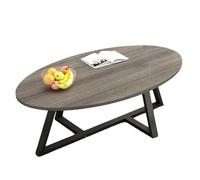 Mesa auxiliar, mesa de salón ovalada de mediados de siglo con parte superior de madera y patas de marco de metal, diseño industrial rústico para muebles del hogar
