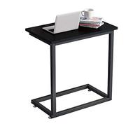 Mesa Auxiliar, Mesa Ranurada Ancha/Mesa Auxiliar de Computadora de Madera Maciza en Forma de C, Mesa Esquinera de Cama con Sobremesa Negra Multifuncional(60X33X60CM)