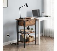 Mesa Auxiliar, Mesa Sofá con Abatible, Estación de Carga y de Almacenamiento, Mesa de Noche Estrecha para Espacios Pequeños, Dormitorio, , Resistente, -Negro