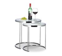 Relaxdays Set 2 Mesas Auxiliares Redondas, Cristal y Acero Cromado, Plata, 51 x 50 x 50 cm