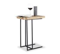Relaxdays Mesa Auxiliar Rústica, Madera de Cedro-Hierro, Beige, 60 x 34 x 49,5 cm, 5 cm