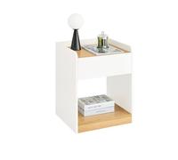 SoBuy Mesa Auxiliar Mesita de Noche con 2 Estantes Abierto Mesita para Salón Comedor Dormitorio 45 x 40 x 55 cm Blanco y Madera FBT128-WN ES