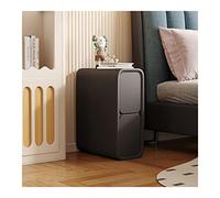 Mesa auxiliar minimalista delgada para sofá, mesita de noche con 2 cajones para espacios pequeños, mesita de noche de microfibra gris oscuro y madera, muebles modernos de dormitorio, 20 x 40 x 50 cm