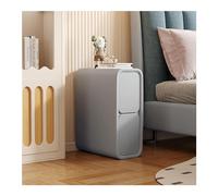 Mesa auxiliar minimalista delgada para sofá, mesita de noche de piel de microfibra con 2 cajones, mesita de noche compacta de madera para espacios pequeños, elegante mueble de dormitorio azul de 20 cm