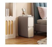 Mesa auxiliar minimalista estrecha para sofá, mesita de noche delgada con 2 cajones, piel de microfibra y muebles de madera para espacios pequeños, blanco y negro, 30 cm