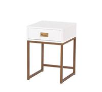 Mesa auxiliar moderna con cajón de almacenamiento, marco de metal blanco y dorado, mesa auxiliar para sala de estar