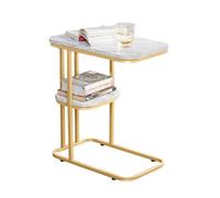 SoBuy FBT110-G Mesa Auxiliar Moderna con Extremo de café, sofá, Mesa de Centro, mesita de Noche, Efecto mármol, Estructura de Metal Dorado, 50x30x58 cm ES