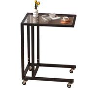 Mesa auxiliar moderna con parte superior de cristal en forma de C para sala de estar, marco de metal, mesa de TV para espacios pequeños, mesa auxiliar moderna y elegante para sofá y cama.