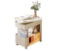 Mesa auxiliar moderna con ruedas y tablero giratorio de 360°: mueble de café multifuncional, mesita de noche for sala de estar y dormitorio. Almacenamiento portátil.(White desktop+white shelf)