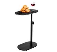 Mesa auxiliar moderna de 2 niveles de altura ajustable con almacenamiento giratorio, forma ovalada, color negro, para sala de estar o espacios pequeños