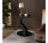 Mesa Auxiliar Moderna de Cristal, Mesita de Sofá Pequeña Redonda con Base Metálica, Mesa de Noche con Superficie de Cristal Transparente para Salón, Dormitorio u Oficina, Dia20 x24 H