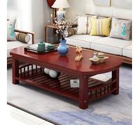 Mesa auxiliar moderna de madera maciza con estante de almacenamiento, diseño de 2 niveles para apartamento pequeño, sala de estar, acabado marrón oscuro