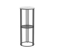Mesa auxiliar moderna de mármol de 2 niveles con soporte compacto para exhibición de plantas, mesa auxiliar redonda de 30 cm para balcón, florería u hotel, color negro, tamaño 30 x 30 x 60 cm