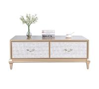 Mesa auxiliar moderna y creativa para sala de estar con decoración de concha y asa exquisita, elegante mesa de café rectangular con espacio de almacenamiento