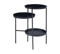 [en.casa] Mesa Auxiliar Redonda con 2 Estantes Mesa de Salón Junto al Sofá Mesilla de Noche Mesa Multifuncional Estable Decorativo Versátil Cristal Templado Metal 70x58x37cm - Negro