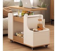 Mesa Auxiliar Multifuncional con Ruedas, Mesa de Centro Elevable de Madera for Sala de Estar, Tablero Giratorio, Almacenamiento por Zonas, for Oficina en Casa(Natural)