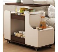 Mesa Auxiliar Multifuncional con Ruedas, Mesa de Centro Elevable de Madera for Sala de Estar, Tablero Giratorio, Almacenamiento por Zonas, for Oficina en Casa(Brown)
