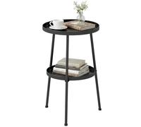 Mesa auxiliar Outsunny para patio, mesa de café redonda de dos niveles para jardín, balcón, salón y dormitorio, color negro.