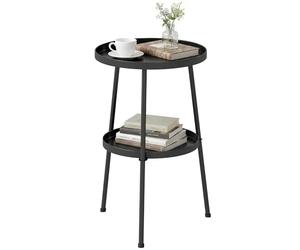 Mesa auxiliar Outsunny para patio, mesa de café redonda de dos niveles para jardín, balcón, salón y dormitorio, color negro.