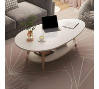 Mesa auxiliar ovalada blanca, 99 cm de largo x 50 cm de ancho x 43 cm de alto, fácil montaje, resistente al agua, acabado antimanchas, con estante, diseño moderno, muebles de salón elegantes