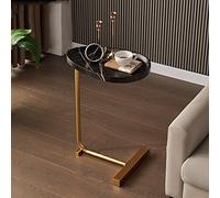 Mesa auxiliar ovalada para sala de estar, dormitorio, oficina, pequeña mesa auxiliar dorada en forma de C para sofá, teléfono, computadora portátil, escritorio en espacios pequeños, 45 x 30 x 70 cm