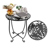 Mesa auxiliar para exteriores para espacios pequeños, versátil mesa auxiliar redonda de metal de 14 pulgadas para patio, balcón, patio, porche, jardín, mesita de noche, mesa decorativa antioxidante e