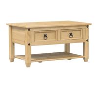 Mesa auxiliar para jardín, pequeña mesa auxiliar para salón, mesa de centro con cajones, corona 85 x 50 x 45 cm, madera maciza de pino para salón, jardín, balcón, dormitorio