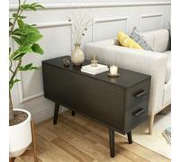 Mesa auxiliar para sofá, gabinete de almacenamiento con 2 cajones, gabinete de esquina abatible, patas de madera maciza, orificios para gestión de cables, adecuado para sala de est Walnut 90cm/35.4in