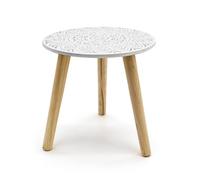 Mesa auxiliar pequeña de 30 x 30 cm, color blanco/natural con decoración, de madera, para sofá, para florero