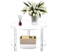 Mesa Auxiliar Pequeña, Mesa Centro de 2 Niveles, Mesita de Noche Moderna y Transparente, de 40 x 40 x 42 cm para Sala Pequeña, Dormitorio, Balcón, Terraza, Apartamento