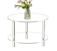 Mesa Auxiliar Pequeña,Mesa de Centro de Dos Niveles para Salón - Transparente, Mesita de Noche de 40 x 40 x 42 Centímetros para Uso en Espacios Pequeños en Dormitorio, Estudio, Apartamento, Patio,