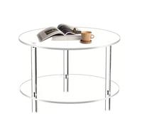 Mesa auxiliar pequeña, mesa de sala de estar de 2 niveles, muebles transparentes, 15.7 x 15.7 x 16.5 pulgadas, mesita de noche para espacio pequeño, dormitorio, sala de estudio, apartamento, patio