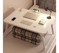 Mesa Auxiliar Plegable con Cajón de Almacenamiento, Ranura para Tarjetas y Portavasos, Escritorio de Corcho para Portátil para Uso en el Hogar y