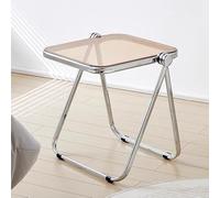 Mesa auxiliar plegable de acrílico transparente y portátil, moderna mesita de noche y sofá con marco de metal para café y aperitivos, elegante acabado marrón para sala de estar y dormitorio