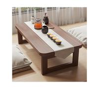 Mesa auxiliar plegable de bambú, mesa auxiliar compacta con parte superior de cristal y bloqueo antivuelco, ideal para sala de estar, patio, camping (nogal, 100 x 48 x 60 cm)