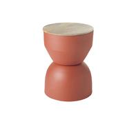 Mesa auxiliar redonda de diseño con almacenaje de metal terracota y madera maciza de mango 30 cm YOYO
