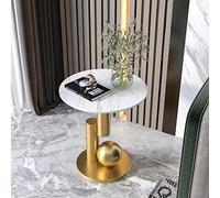 Mesa auxiliar redonda de lujo con base de acero inoxidable y textura de mármol, ideal para sala de estar, oficina en casa, apartamento y espacios pequeños, elegante mesa esquinera de pizarra