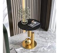 Mesa auxiliar redonda de lujo con textura de mármol, parte superior de pizarra, base de bola de acero inoxidable, placa de acero gruesa, ideal para sala de estar, oficina, apartamento, balcón y