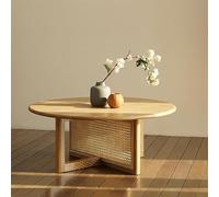 Mesa auxiliar redonda de madera natural pequeña de ratán para sala de estar, apartamento y oficina, 60 x 40 cm, diseño moderno