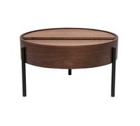 Mesa auxiliar redonda de madera oscura nogal y metal negro con plato giratorio y almacenamiento D80 cm YOLINE
